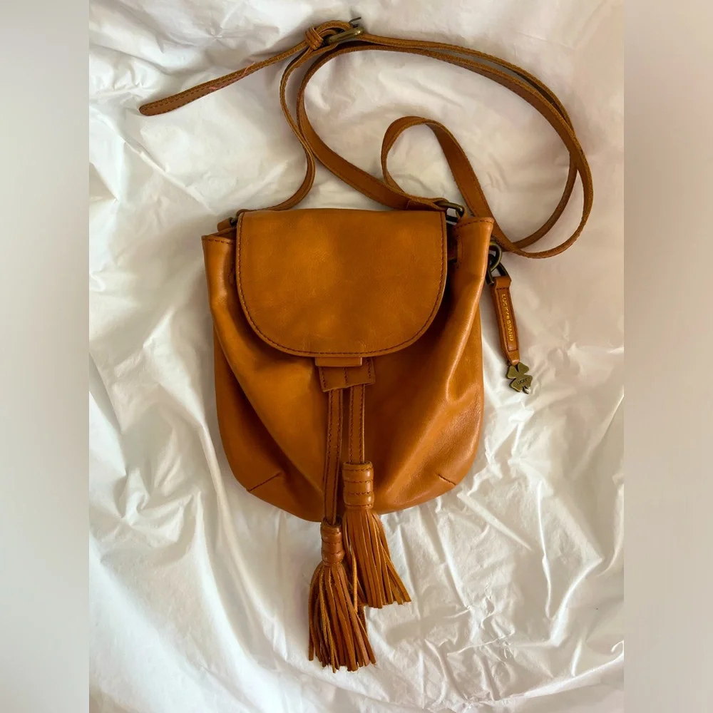 Lucky Brand Crossbody Natural Jordan Mini Brown Leather Tassel Saddle Bag - Picture 2 of 8